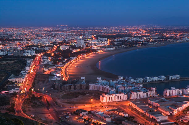 Vue panoramique nocturne de la baie d'Agadir - Réunions et Congrès MICE